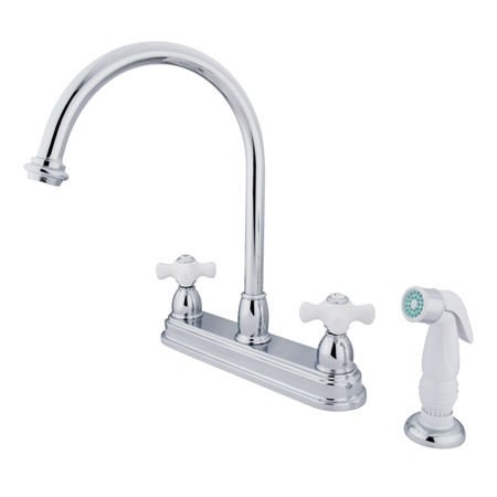 Kingston Brass Two Handle Centerset Deck Mount Kitchen Faucet with Side Spray KB3751PX, Chrome
