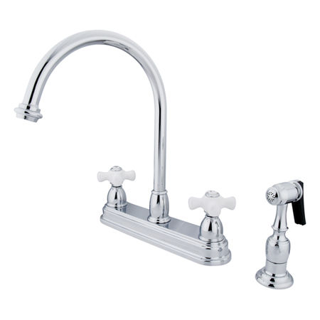 Kingston Brass Two Handle Centerset Deck Mount Kitchen Faucet with Brass Side Spray KB3751PXBS, Chromekingston 