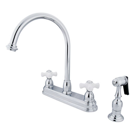 Kingston Brass Two Handle Centerset Deck Mount Kitchen Faucet with Brass Side Spray KB3751PXBS, Chrome