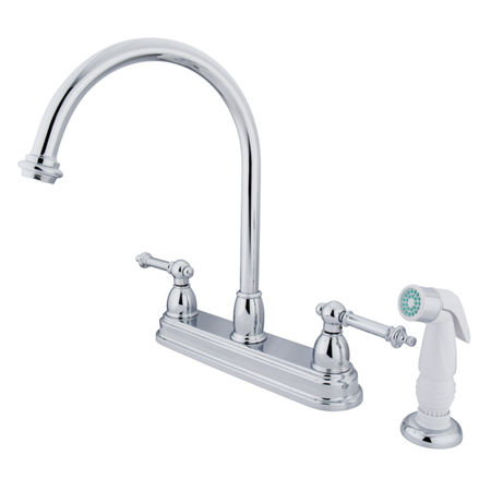 Kingston Brass Two Handle Centerset Deck Mount Kitchen Faucet with Side Spray KB3751TL, Chrome