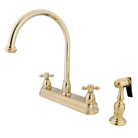 Kingston Brass Two Handle Centerset Deck Mount Kitchen Faucet with Brass Side Spray KB3752AXBS, Polished Brass