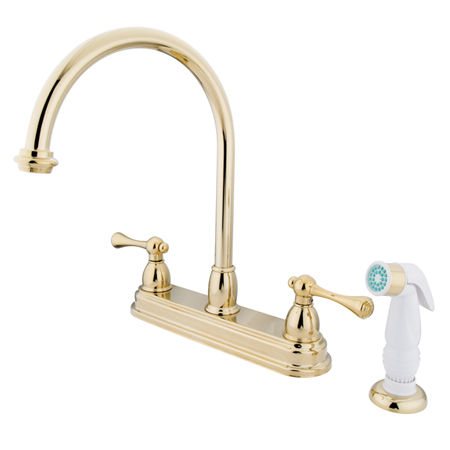 Kingston Brass Two Handle Centerset Deck Mount Kitchen Faucet with Side Spray KB3752BL, Polished Brass