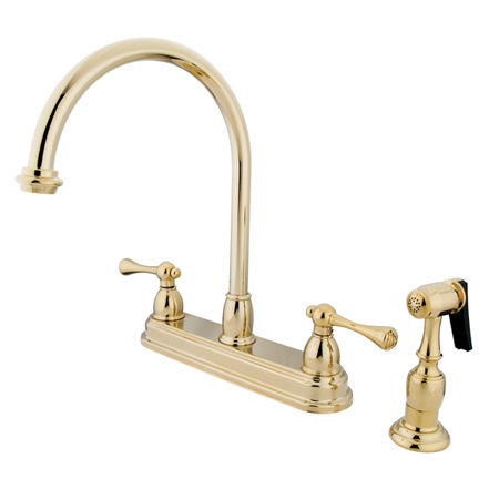 Kingston Brass Two Handle Centerset Deck Mount Kitchen Faucet with Brass Side Spray KB3752BLBS, Polished Brass