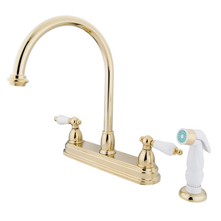 Kingston Brass Two Handle Centerset Deck Mount Kitchen Faucet with Side Spray KB3752PL, Polished Brass