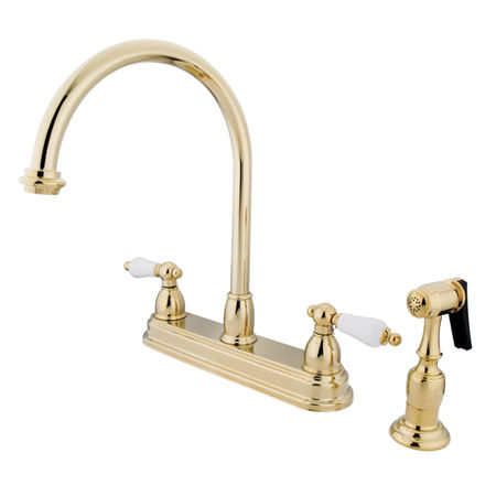 Kingston Brass Two Handle Centerset Deck Mount Kitchen Faucet with Brass Side Spray KB3752PLBS, Polished Brass