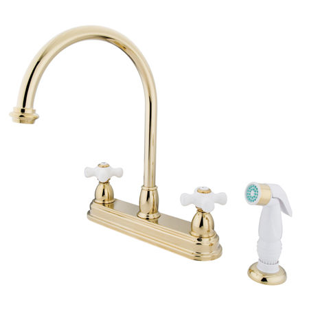 Kingston Brass Two Handle Centerset Deck Mount Kitchen Faucet with Side Spray KB3752PX, Polished Brasskingston 