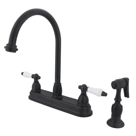 Kingston Brass Two Handle Centerset Deck Mount Kitchen Faucet with Brass Side Spray KB3755PLBS, Oil Rubbed Bronze