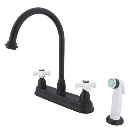 Kingston Brass Two Handle Centerset Deck Mount Kitchen Faucet with Side Spray KB3755PX, Oil Rubbed Bronze