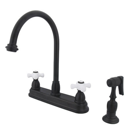 Kingston Brass Two Handle Centerset Deck Mount Kitchen Faucet with Brass Side Spray KB3755PXBS, Oil Rubbed Bronze