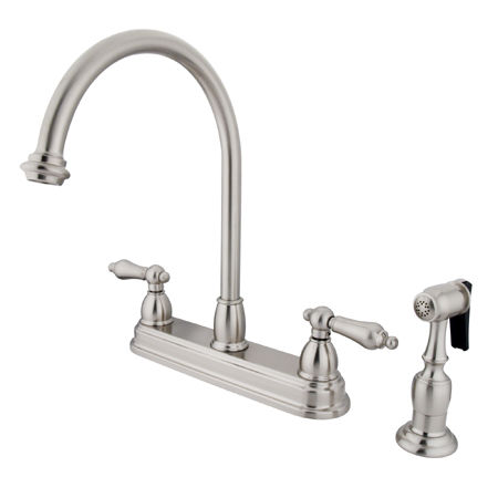 Kingston Brass Two Handle Centerset Deck Mount Kitchen Faucet with Brass Side Spray KB3758ALBS, Satin Nickel