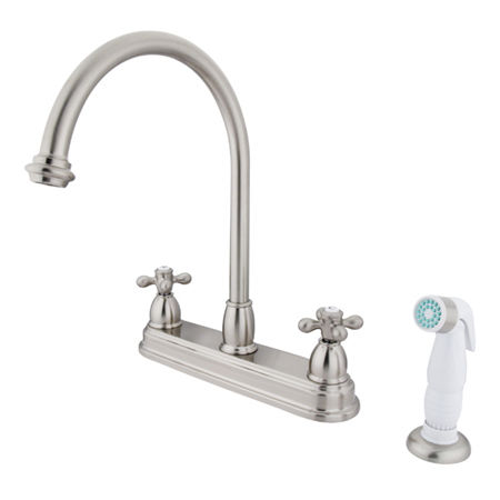 Kingston Brass Two Handle Centerset Deck Mount Kitchen Faucet with Side Spray KB3758AX, Satin Nickelkingston 