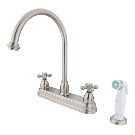 Kingston Brass Two Handle Centerset Deck Mount Kitchen Faucet with Side Spray KB3758AX, Satin Nickel