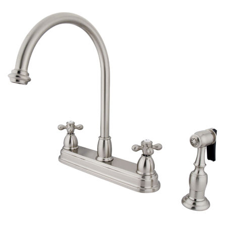 Kingston Brass Two Handle Centerset Deck Mount Kitchen Faucet with Brass Side Spray KB3758AXBS, Satin Nickelkingston 