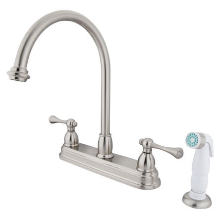 Kingston Brass Two Handle Centerset Deck Mount Kitchen Faucet with Side Spray KB3758BL, Satin Nickelkingston 