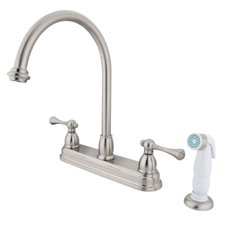 Kingston Brass Two Handle Centerset Deck Mount Kitchen Faucet with Side Spray KB3758BL, Satin Nickel
