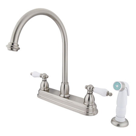 Kingston Brass Two Handle Centerset Deck Mount Kitchen Faucet with Side Spray KB3758PL, Satin Nickel