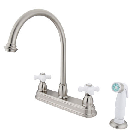 Kingston Brass Two Handle Centerset Deck Mount Kitchen Faucet with Side Spray KB3758PX, Satin Nickelkingston 