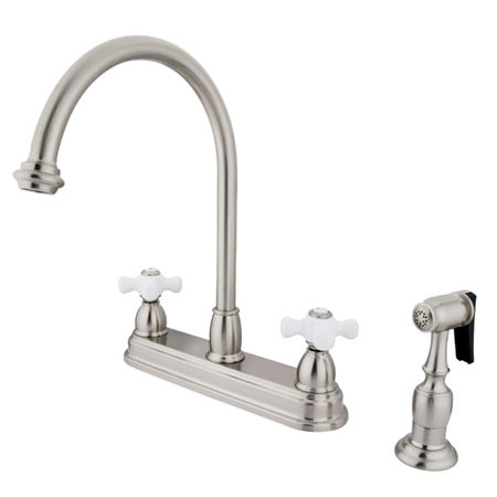 Kingston Brass Two Handle Centerset Deck Mount Kitchen Faucet with Brass Side Spray KB3758PXBS, Satin Nickelkingston 