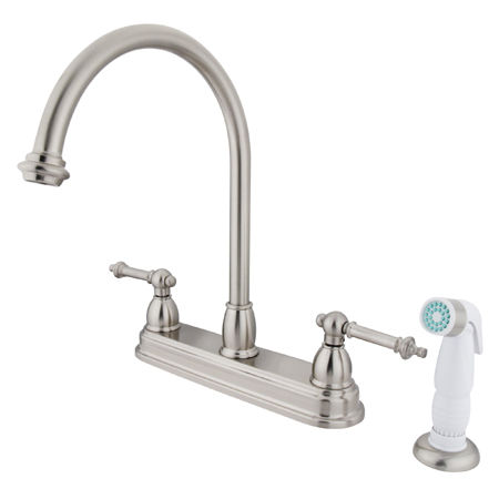 Kingston Brass Two Handle Centerset Deck Mount Kitchen Faucet with Side Spray KB3758TL, Satin Nickel