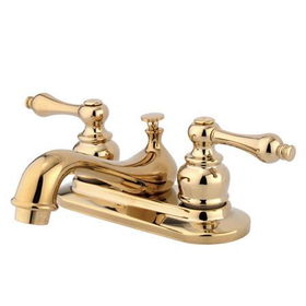 Kingston Brass Two Handle 4 in. Centerset Lavatory Faucet with Brass Pop-up Drain KB602AL, Polished Brass