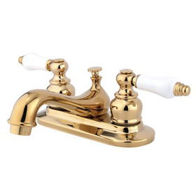 Kingston Brass Two Handle 4 in. Centerset Lavatory Faucet with Brass Pop-up Drain KB602PL, Polished Brasskingston 