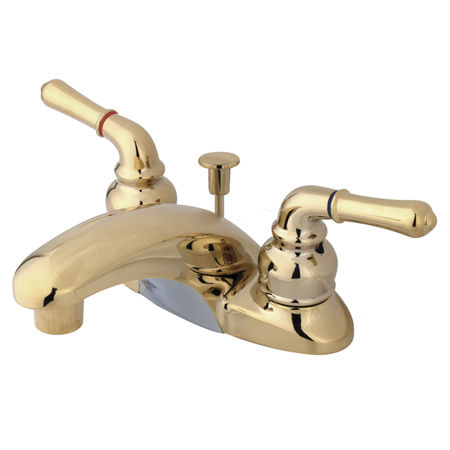 Kingston Brass Two Handle 4 in. Centerset Lavatory Faucet with Pop-up Drain KB622, Polished Brass
