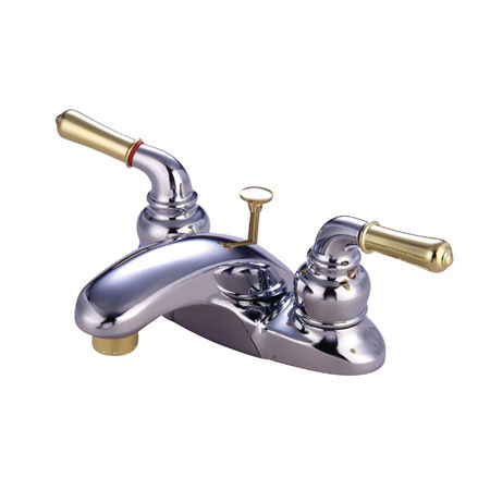 Kingston Brass Two Handle 4 in. Centerset Lavatory Faucet with Pop-up Drain KB624, Chrome with Polished Brass Accentskingston 