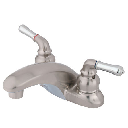 Kingston Brass Two Handle 4 in. Centerset Lavatory Faucet KB627LP, Satin Nickel with Chrome Accents