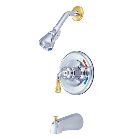 Kingston Brass Pressure Balance Tub & Shower Faucet KB634, Chrome with Polished Brass Accentskingston 