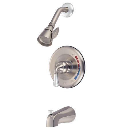 Kingston Brass Pressure Balance Tub & Shower Faucet KB637, Satin Nickel with Chrome Accents