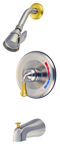 Kingston Brass Pressure Balance Tub & Shower Faucet KB639, Satin Nickel with Polished Brass Accents