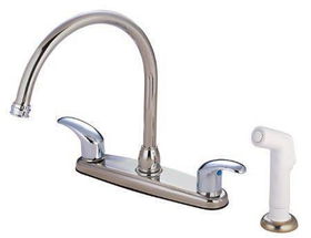 Kingston Brass 8 in. Center Kitchen Faucet with Side Sprayer KB6797LL, Satin Nickel with Chrome Accentskingston 