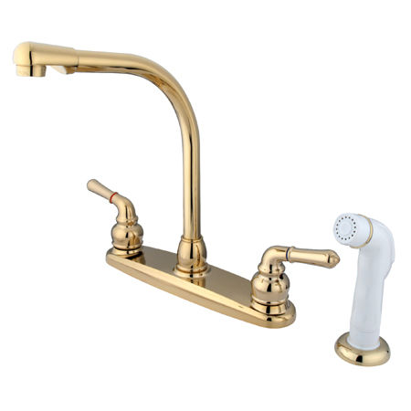 Kingston Brass Two Handle Centerset Deck Mount Kitchen Faucet with Side Spray KB752, Polished Brass