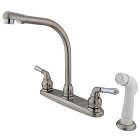 Kingston Brass 8 in. Center Kitchen Faucet with Side Sprayer KB757, Satin Nickel with Chrome Accents