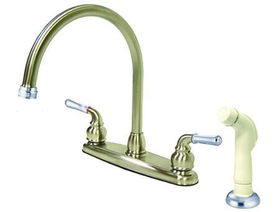 Kingston Brass 8 in. Center Kitchen Faucet with Side Sprayer KB797, Satin Nickel with Chrome Accents
