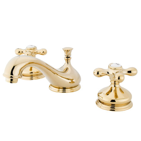 Kingston Brass Two Handle 8 in. to 16 in. Widespread Deck Mount Lavatory Faucet with Brass Pop-up Drain KS1162AX, Polished Brass