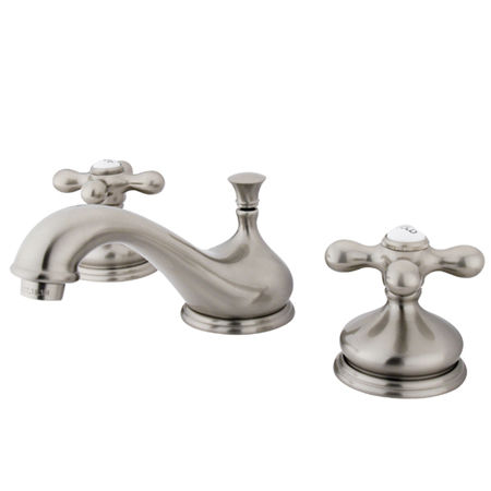Kingston Brass Two Handle 8 in. to 16 in. Widespread Deck Mount Lavatory Faucet with Brass Pop-up Drain KS1168AX, Satin Nickel