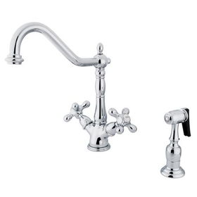 Kingston Brass Two Handle Centerset Deck Mount Kitchen Faucet with Brass Side Spray KS1231AXBS, Chrome