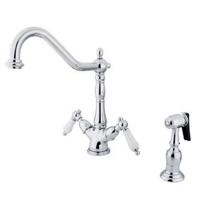 Kingston Brass Two Handle Centerset Deck Mount Kitchen Faucet with Brass Side Spray KS1231PLBS, Chromekingston 