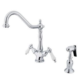 Kingston Brass Two Handle Centerset Deck Mount Kitchen Faucet with Brass Side Spray KS1231PLBS, Chrome