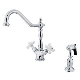 Kingston Brass Two Handle Centerset Deck Mount Kitchen Faucet with Brass Side Spray KS1231PXBS, Chrome