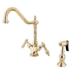 Kingston Brass Two Handle Centerset Deck Mount Kitchen Faucet with Brass Side Spray KS1232ALBS, Polished Brass