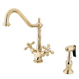 Kingston Brass Two Handle Centerset Deck Mount Kitchen Faucet with Brass Side Spray KS1232AXBS, Polished Brass