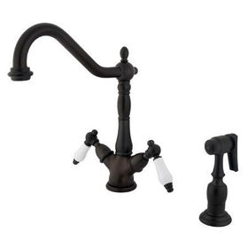 Kingston Brass Two Handle Centerset Deck Mount Kitchen Faucet with Brass Side Spray KS1235PLBS, Oil Rubbed Bronze