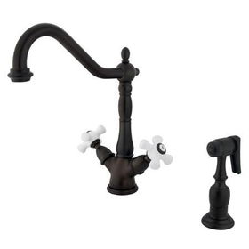 Kingston Brass Two Handle Centerset Deck Mount Kitchen Faucet with Brass Side Spray KS1235PXBS, Oil Rubbed Bronze