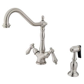 Kingston Brass Two Handle Centerset Deck Mount Kitchen Faucet with Brass Side Spray KS1238ALBS, Satin Nickelkingston 