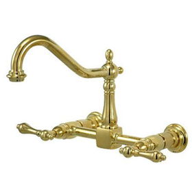 Kingston Brass Two Handle Centerset Wall Mount Kitchen Faucet KS1242AL, Polished Brass