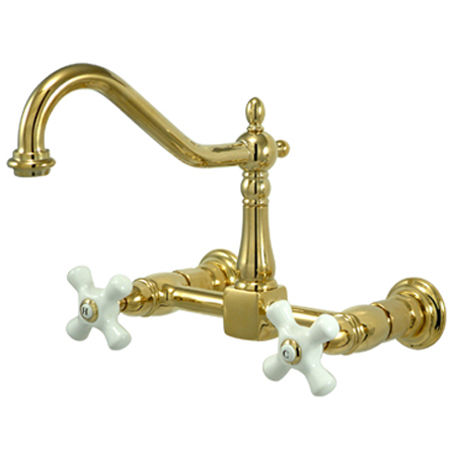 Kingston Brass Two Handle Centerset Wall Mount Kitchen Faucet KS1242PX, Polished Brass