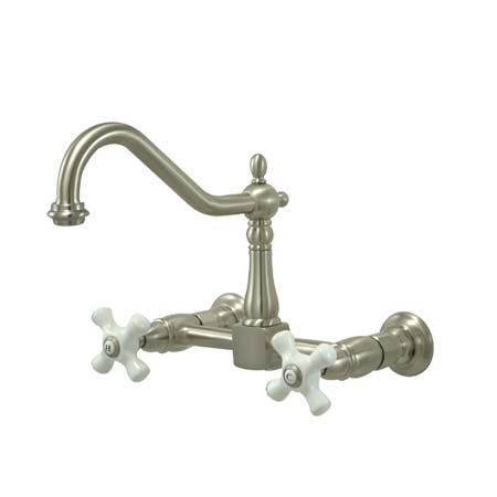 Kingston Brass Two Handle Centerset Wall Mount Kitchen Faucet KS1248PX, Satin Nickel