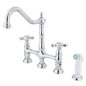 Kingston Brass Two Handle Centerset Deck Mount Kitchen Faucet with Side Spray KS1271AX, Chrome